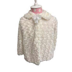 Girls KIDS White Faux Fur Jacket With Bow Accent Size 8 By Kid Fashion